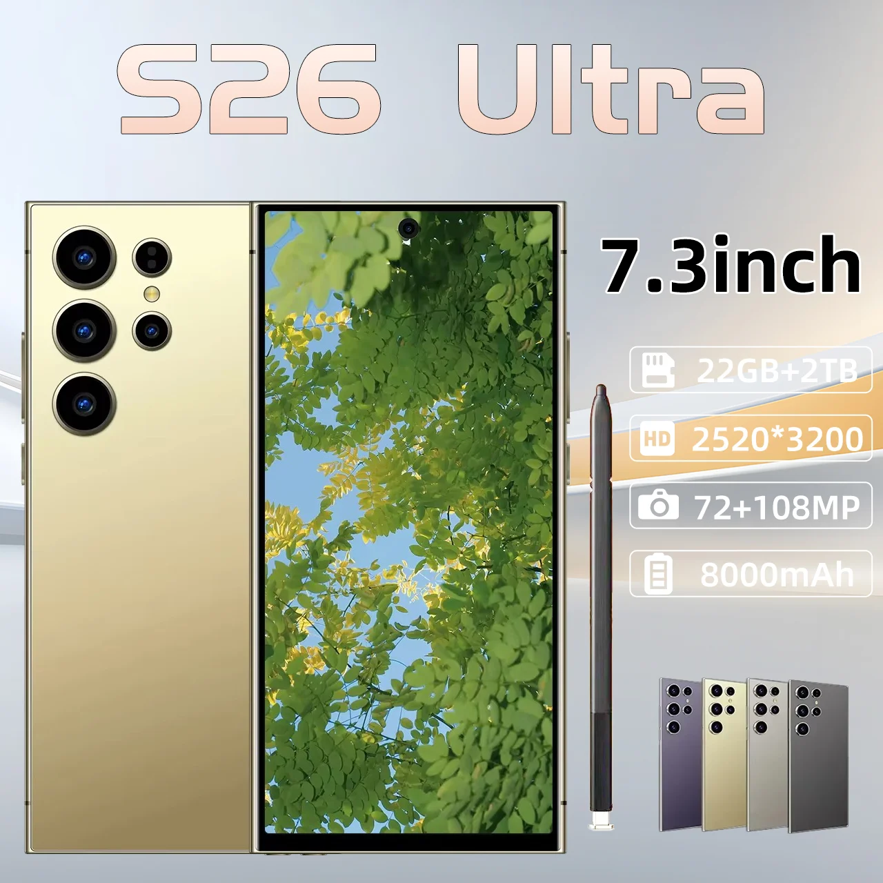 

Global Version S26 Ultr 5G Smartphone 7.3 Inch 22GB RAM+2TB ROM Snapdragon 8 Gen3,108MP Camera 8000Mah Battery Android Phone