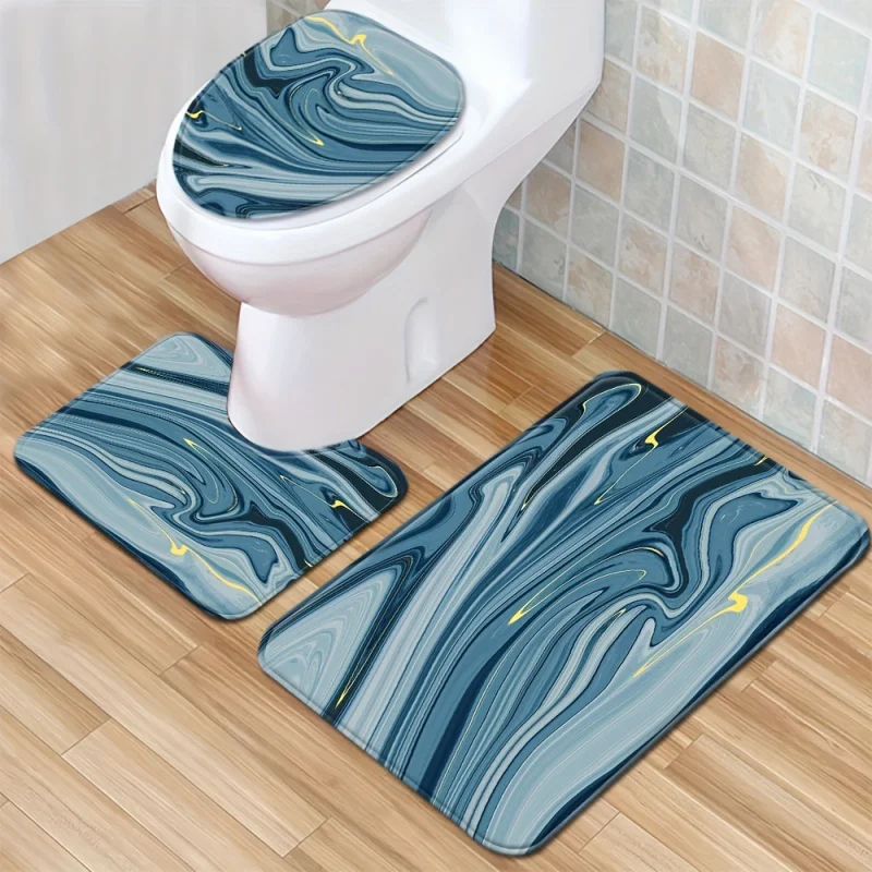 1/3Pcs Ink Pattern Floor Cover Toilet Carpet Absorbent Door Bathroom Three-Piece Set Non-Slip Mat De