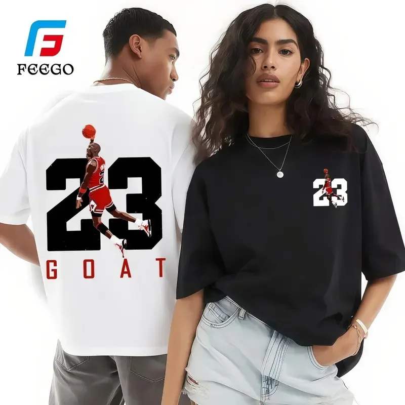 Feego Number 23 Jumpman Tribute T-Shirt Clean Retro Basketball Tee with Iconic Dunk Pose and Bold Typography for Hoopers & Fans Graphic Tees Men Funny Shirts Cotton Menswear Y2K Streetwear