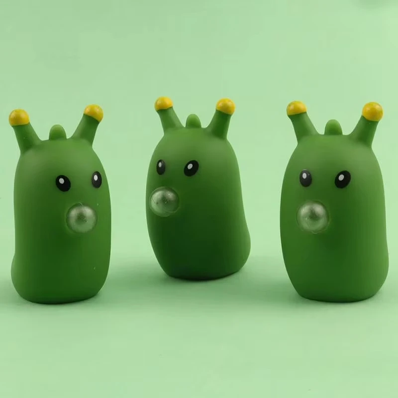 3 pçs crianças elásticas bolha-cuspir brinquedos dedo pitada espremer minhoca verde bonito pressão pitada brinquedo aliviar o estresse brinquedos sensoriais