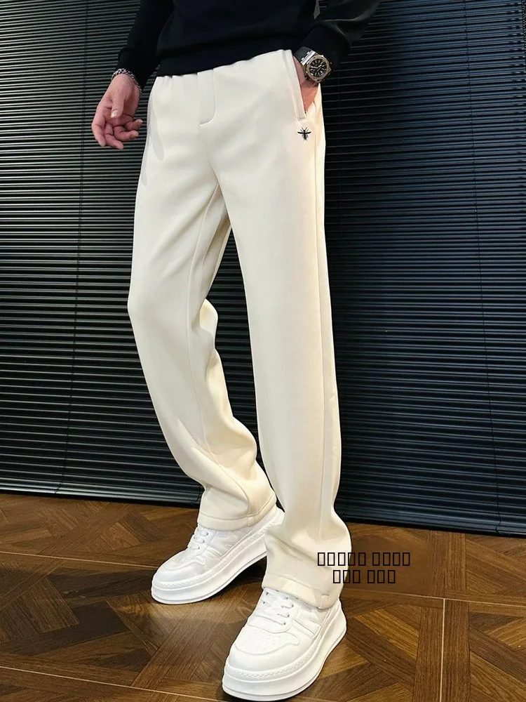 

Ele Bee Embroidery Loose Fit Straight Leg Spor Casual Pants for Men Autumn Winter Luxury Sensation Lightweight Long Tro...