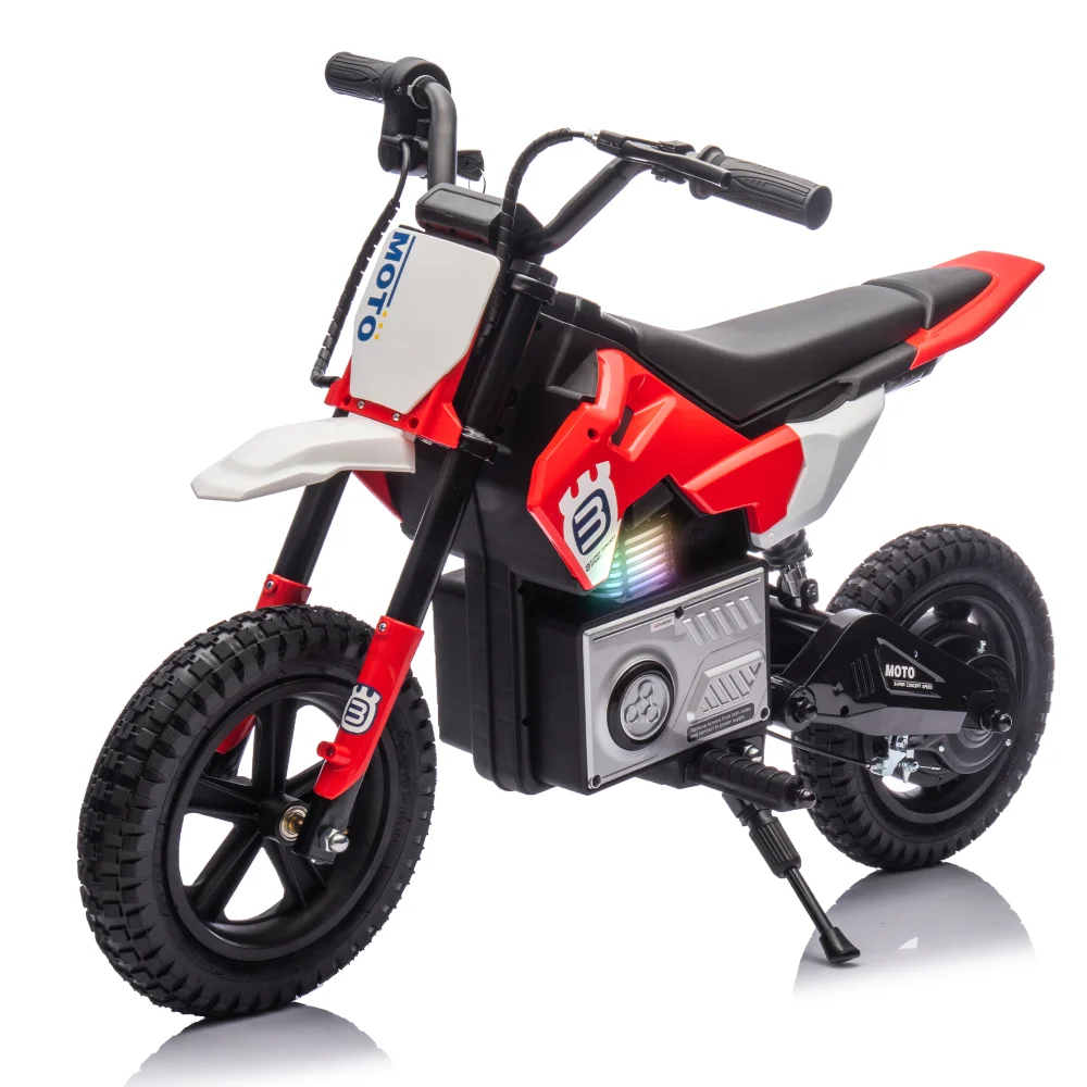 24V Kids Ride on Electric Toy Motocross Motorcycle 200W High Speed Hub Motor Rear Wheel Shock Absorber Adjustable Speed LED