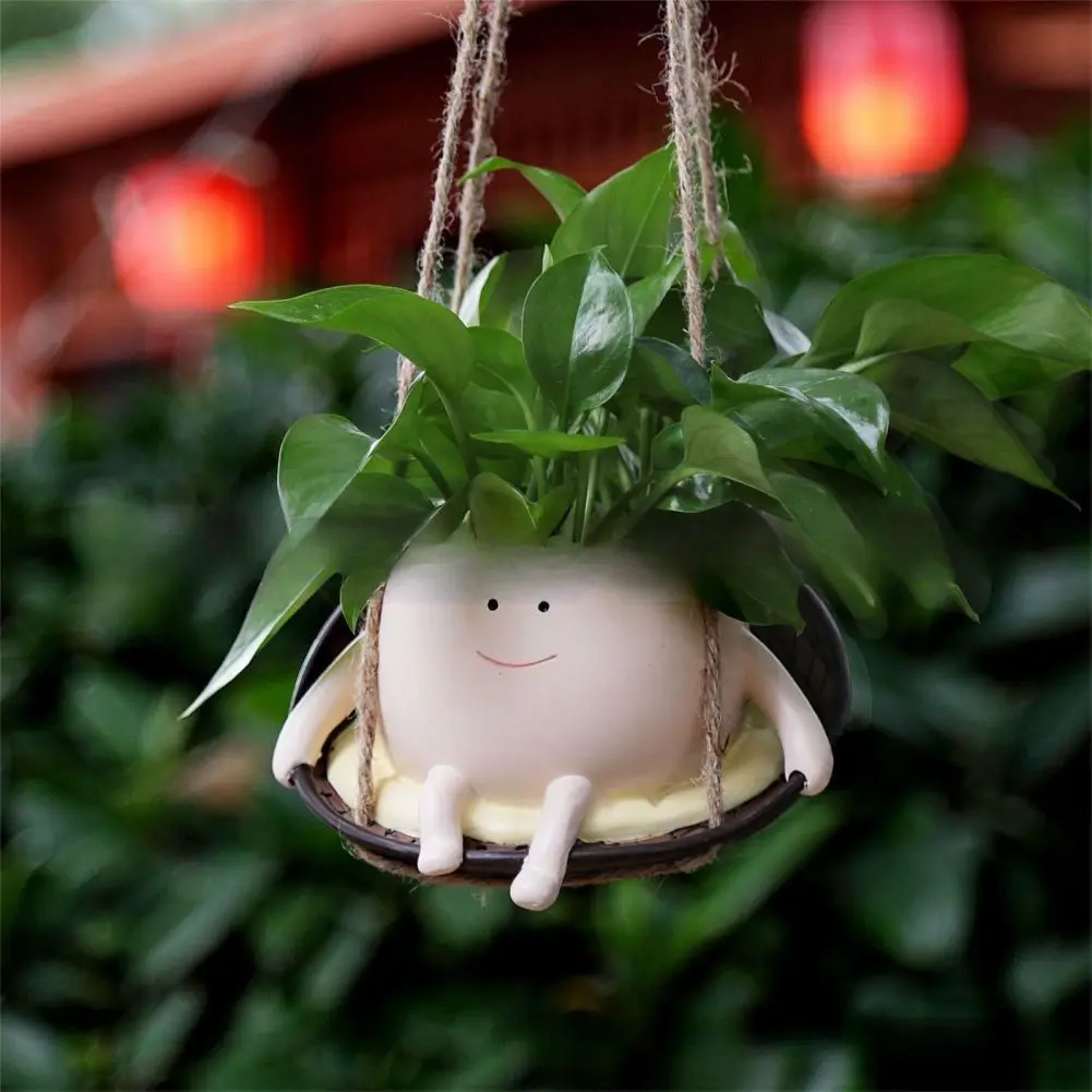 Resin Smile Face Hanging Swing Chair Planter Pot Flower Pot Hanging Planter Swing Face Plant Pot For Indoor Outdoor