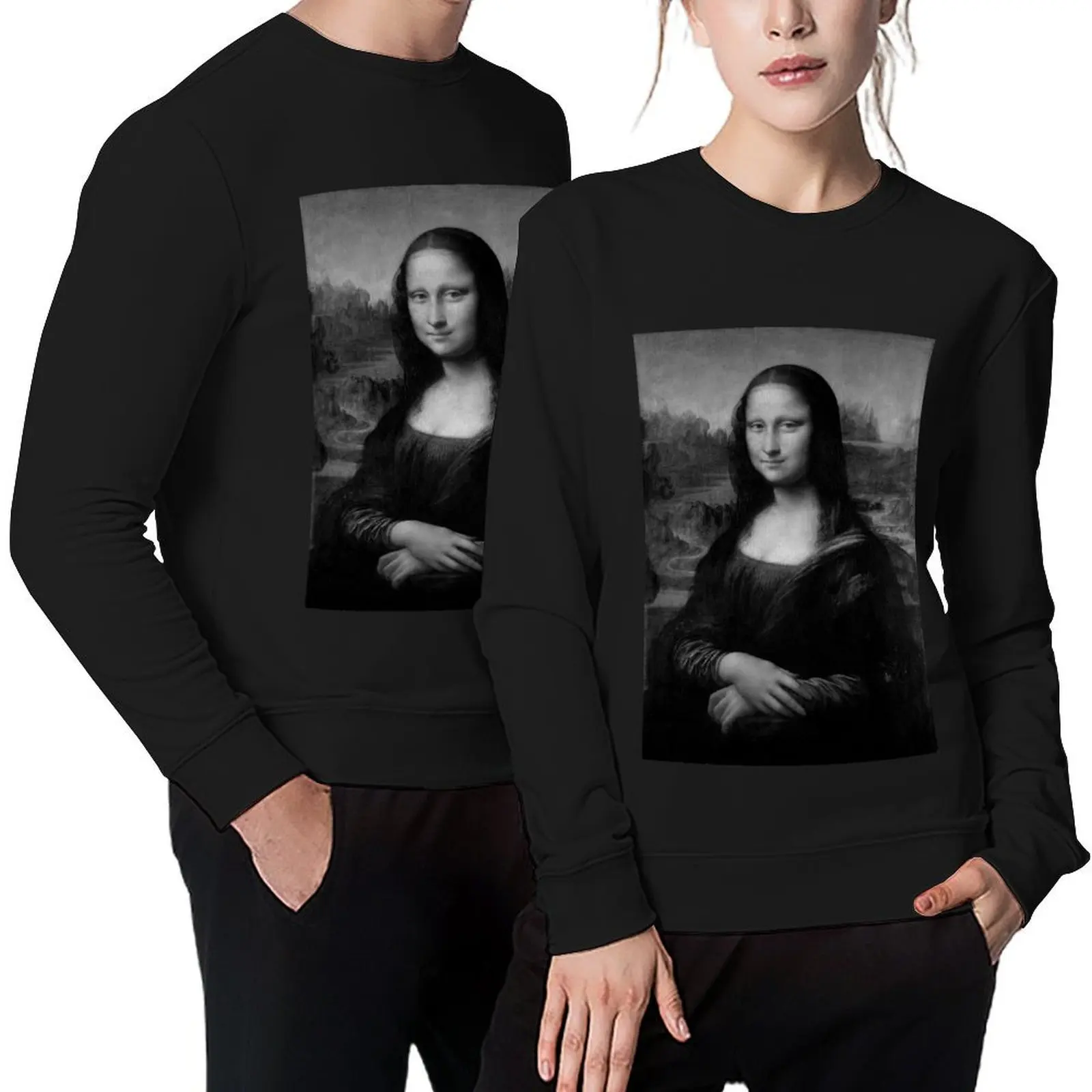 

Mona Lisa Black and White Version Pullover men's clothes tracksuit men korean clothes men's sweat-shirt set autumn sweatshirt