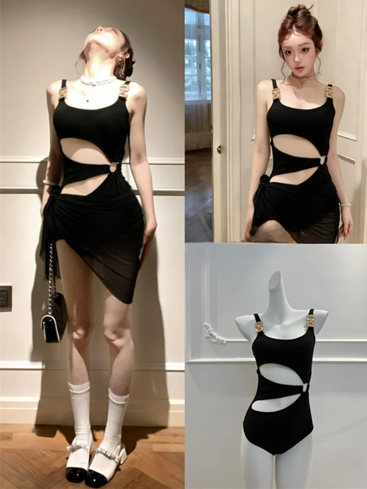 

Beach Vaion Sle Bla Faionable One-Piece Swimsuit Hollow out Design Slimming High Waist ort Pants for Women