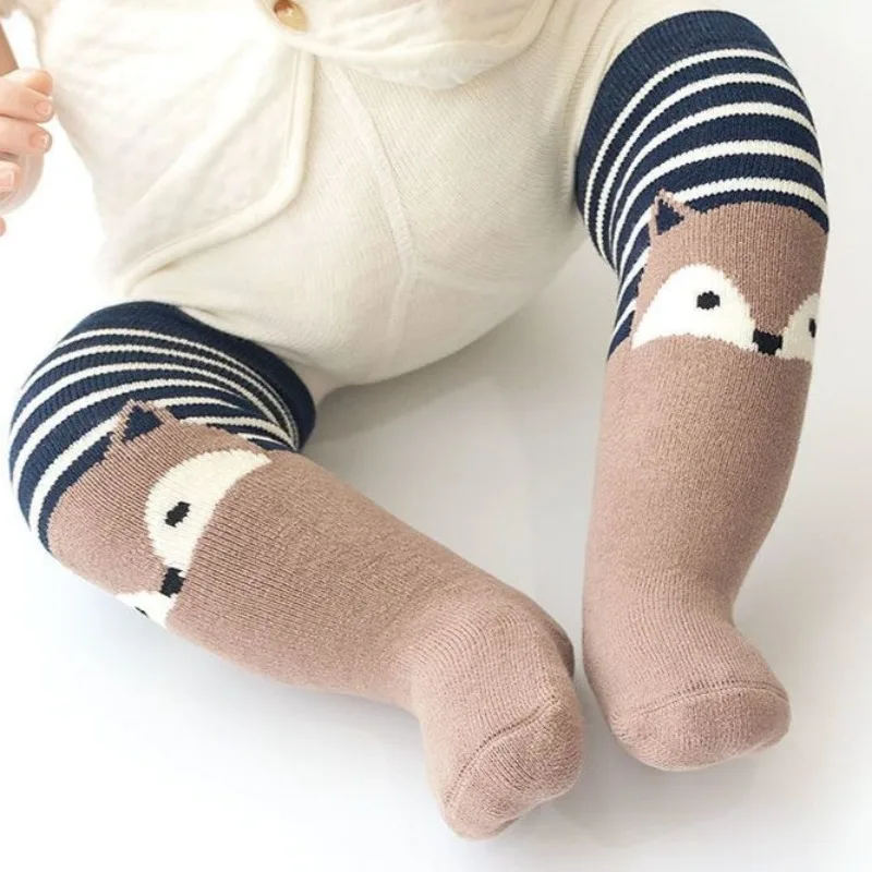 신생아 유아 남아 여아용 고탄력 무릎 위 만화 자카드 아기 양말 부드럽고 포근한 유니섹스 롱 튜브 양말