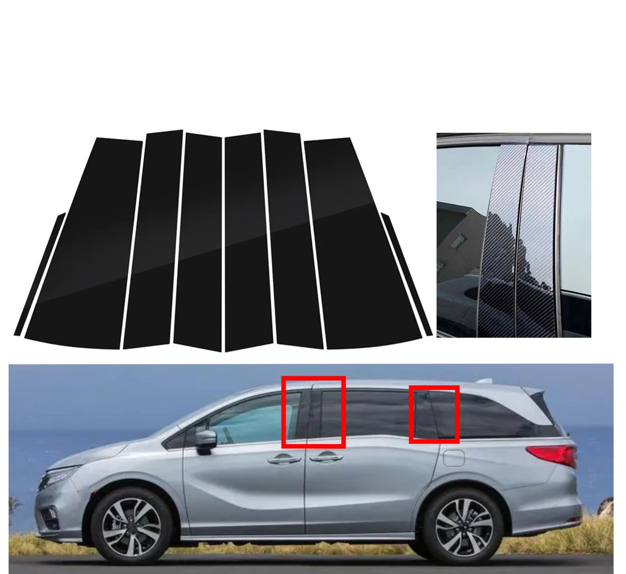 

8PCS Silver Carbon Gloss Black Pillar Posts Fit For Honda Odyssey 2018 2019 2020 2021 2022 Trim Window Sticker Cover Decor