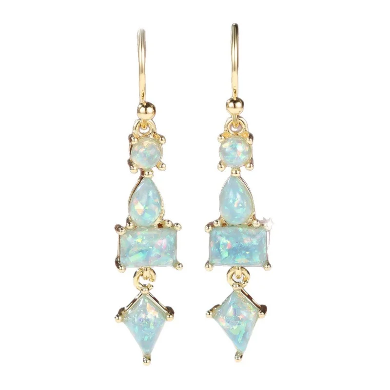 Retro Staircase Water Droplet Diamond Shaped Australian Treasure Earrings, Fresh Ice Blue Australian Treasure Long Accessory