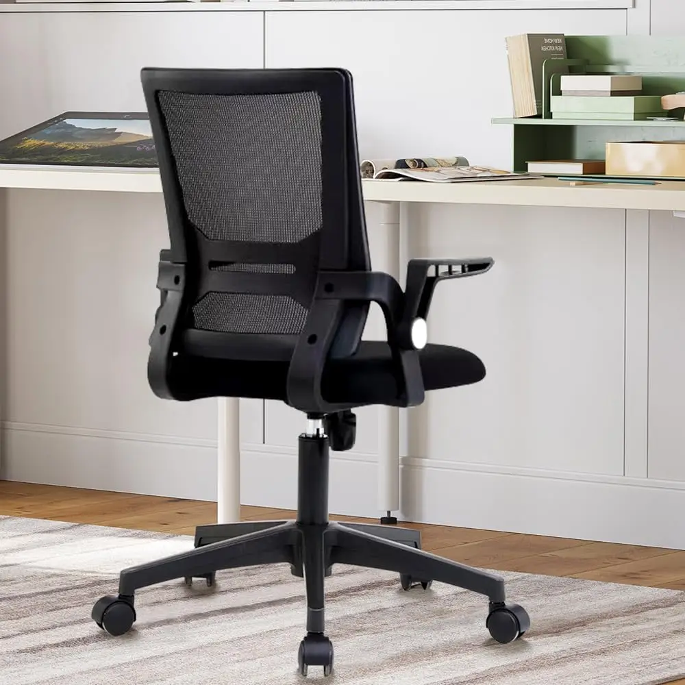 

Office Chair with Flip up Armrests, Ergonomic Mesh Chair Mid Back Home Desk Swivel Rolling Task Chair Height Adjustable fo