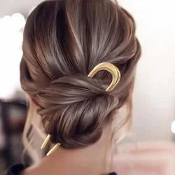 U-Shaped Hair Fork Elegant Gold Color Alloy Long Thick Hair Updo Bun French Hairpin Stick Women Girls Hair Jewelry Accessories