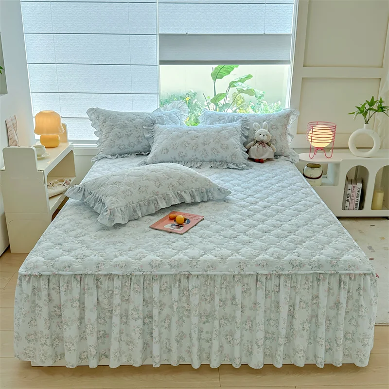 1pc Quilted Bed Skirt Floral Style Bed Cover falda de cama Single/Queen/King Size Skin-friendly Bedskirt 침대스커트 (No Pillowcase)