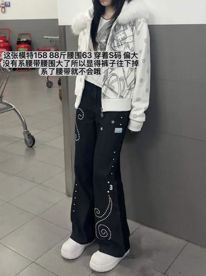 Japanese Rojita Style Original Music Note Polka Dot Flared Pants Heavy Embroidery Slim Fit Long Trousers Kawaii Clothes Female