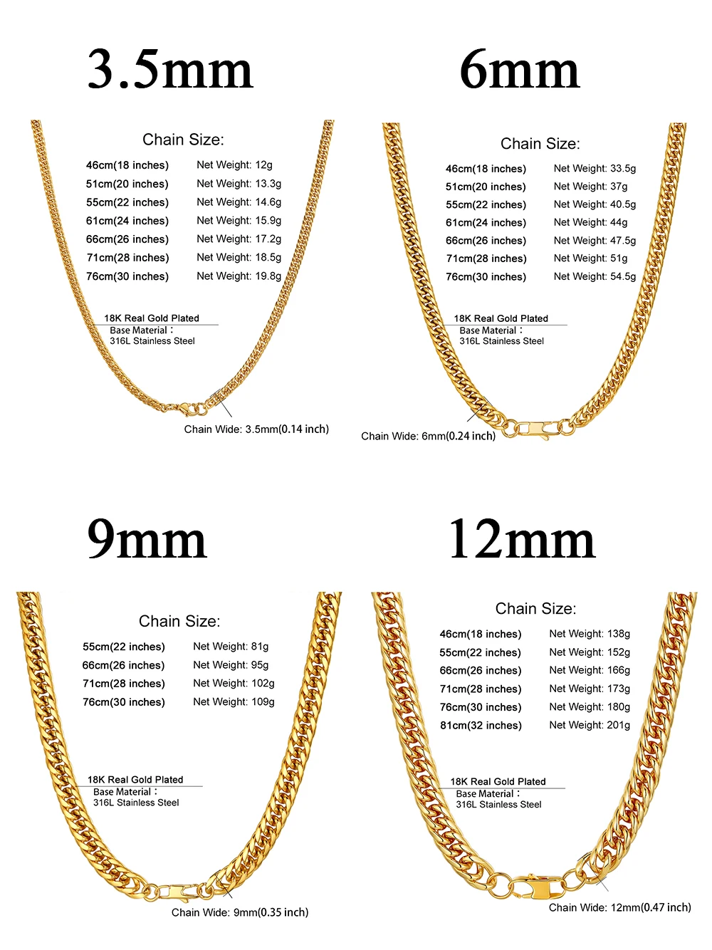 U7 Stainless Steel Chunky Thick Miami Cuban Chain Necklaces for Men 6/9/13mm 14-30inches Simple Stackable Unisex Daily Jewelry