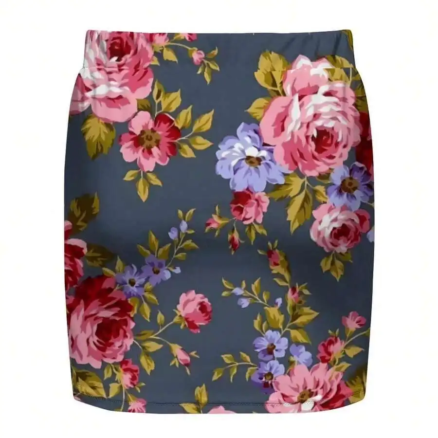 Women Floral Vintage Bodycon Micro Skirt Soft Comfortable Casual Elegant Rose Print Spring Summer Fashion