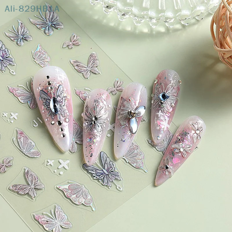 5d Watercolor Aurora Butterfly Nail Three-Dimensional Relief Stickers Nail Art Tattoo Cute Cat Design Manicure Decal