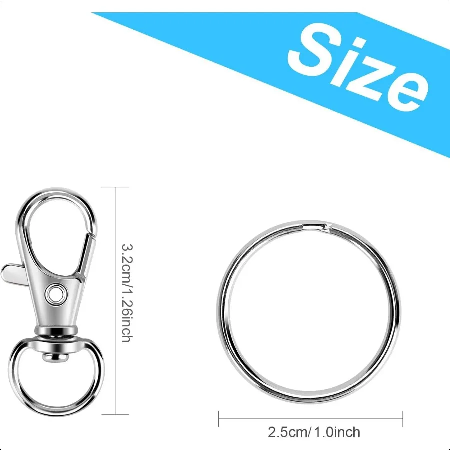 50 Stück Metall-Karabinerverschluss mit Schlüsselringen, 25 Stück Schlüsselanhänger, Clips, Haken und 25 Stück Schlüsselanhänger, Ringe, Schlüsselanhänger, Zubehör, Schlüsselanhänger