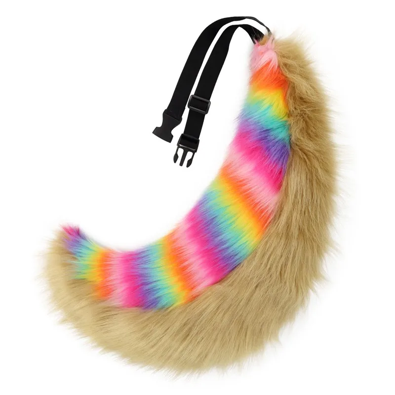 

60cm Rainbow Beast Tail Colorful Plush Cosplay Props Faux Fur Furrry Tail Animal Artificial Fur Tail Costume Cosplay Outfits