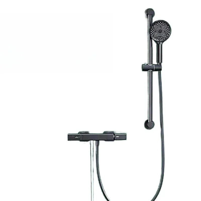 

Shower shower set, household, full copper bathroom, nozzle, black button, shower, water mixing valve, gun ash.