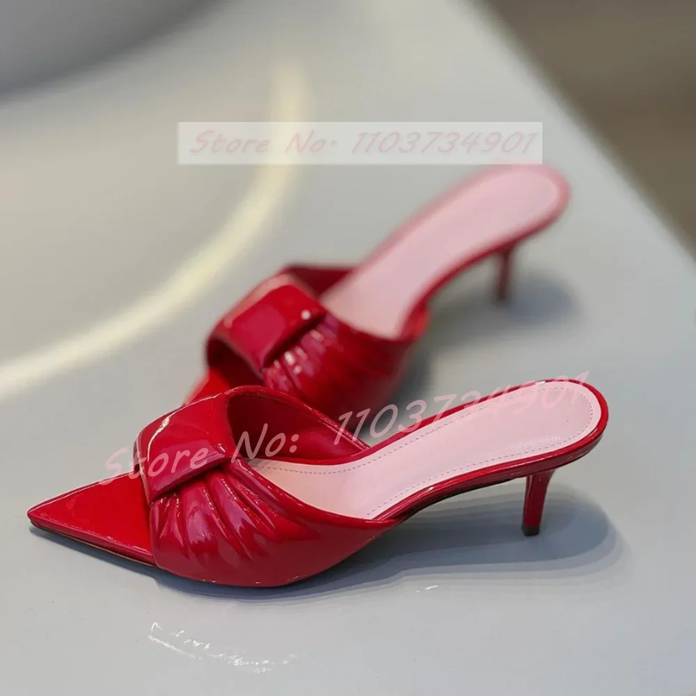 Pleated Peep Toe Mid Heel Mules Women Stylish Pointy Toe Shallow Casual Solid Slippers Female Sexy Classy Outdoor Stiletto Shoes