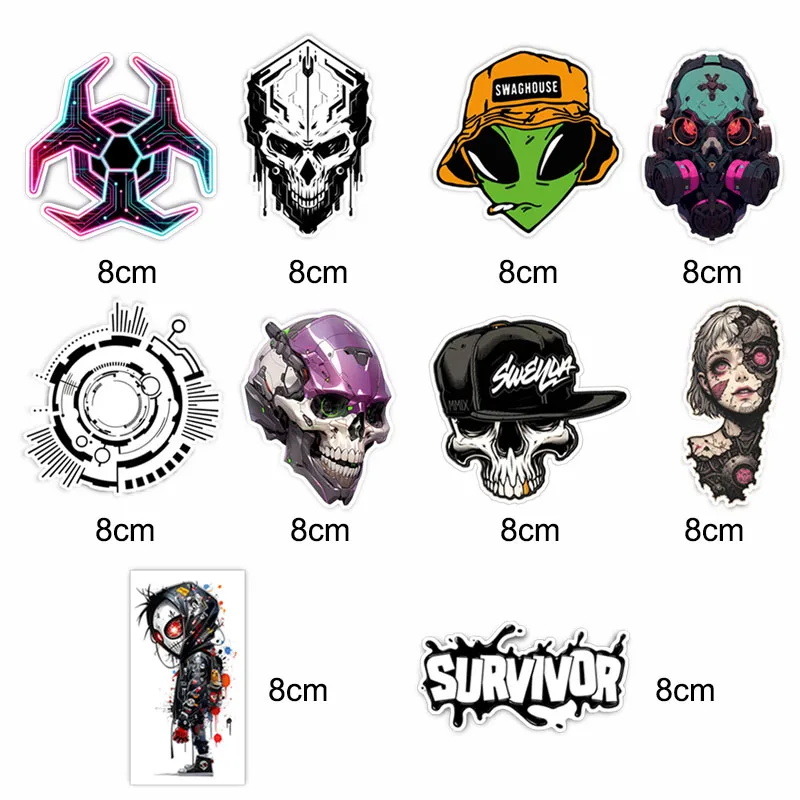 10Pcs Apocalypse Punk Tactical Skull Vinyl Decals Street Graffiti Art Sticker Waterproof Matte Pegatinas for Laptop Helmet Phone