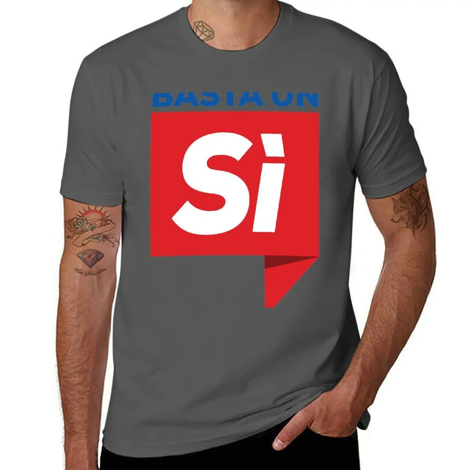 

Referendum Costituzionale - Basta un sì YES on the Italian Referendum T-Shirt men t shirt cotton 100% T-Shirt