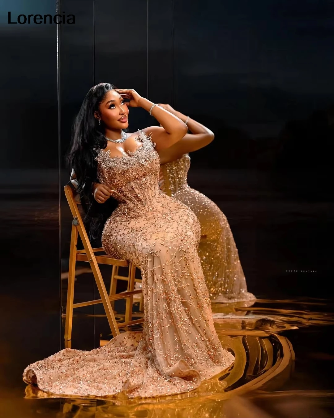 Vestido De graduación De sirena con cuentas doradas De lujo africano personalizado Aso Ebi negro para mujer vestido De noche Formal para fiesta bata De Sorrie YPD375