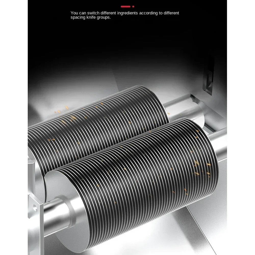 Macchina professionale per la lavorazione automatica della carne - Sistema rotante con lama in acciaio inossidabile per tritare e affettare rotoli di montone