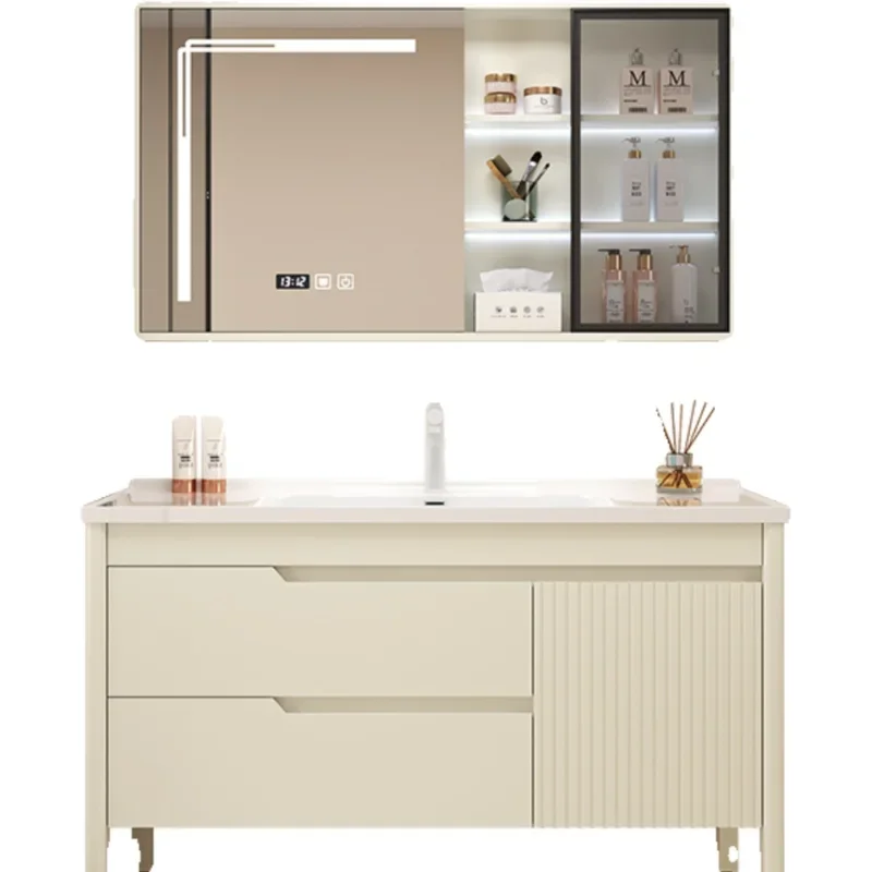 Oak Painted Minimalist Bathroom Cabinet Combined with Ceramic Integrated Basin Bathroom Sink Floor Standing Washbasin