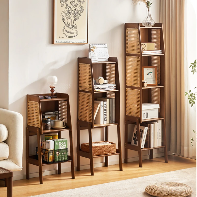 

Creative Retro Hollowed Out Rattan Storage Rack Minimalist Floor To Ceiling Bookshelf Modern Minimalist Bedside Storage Cabinet