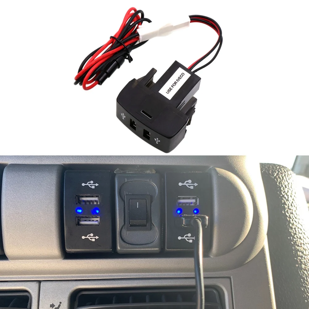 Carro Dual USB Carregador, Tomada, 5V, 2.1A, Acessórios para Carro Iveco Caminhão, Stralis, Hi-Way, Europa Cargo