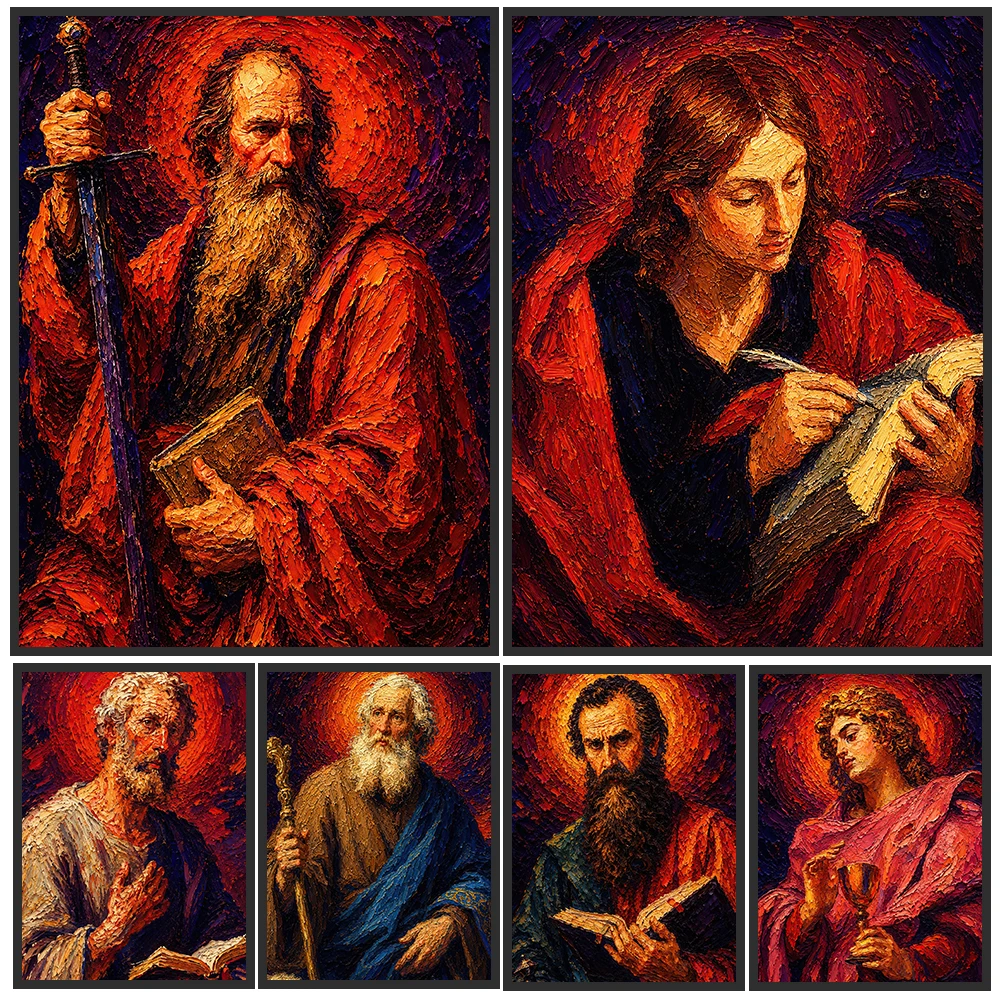 Vintage Christian Portrait Poster, Bible Figure Oil Painting Print for Church Home Decor, Apostle Saint Portrait Canvas Wall Art