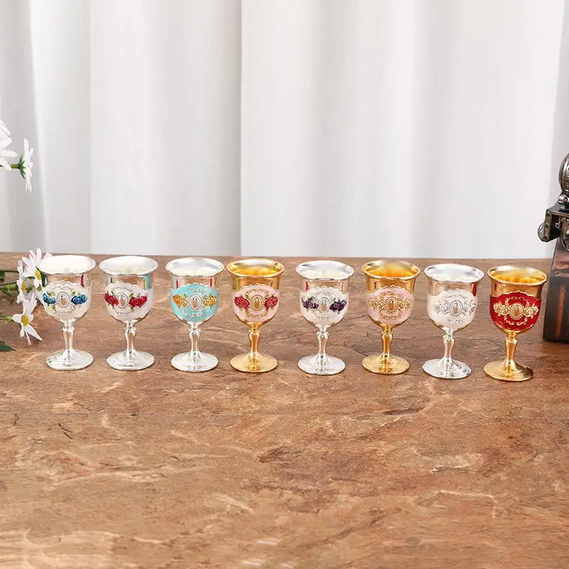 European Retro Metal Mini Goblet Embossed Floral Design Decorative Ornament for Home Entryway Console Table Decor