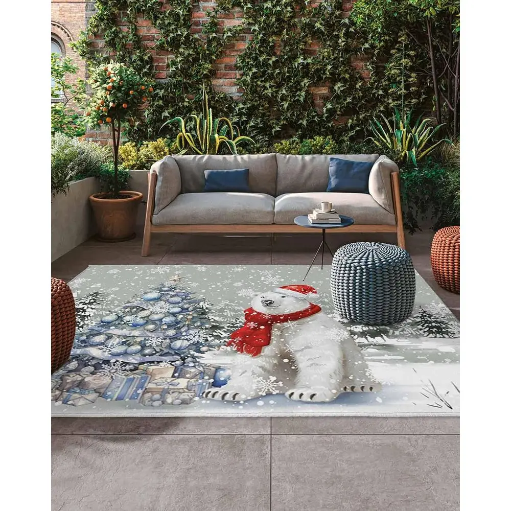 

Уличный ковер с белым медведем и рождественской елкой длиной 5x8 футов — винтажная снежная сцена для декора патио, террасы и крыльца