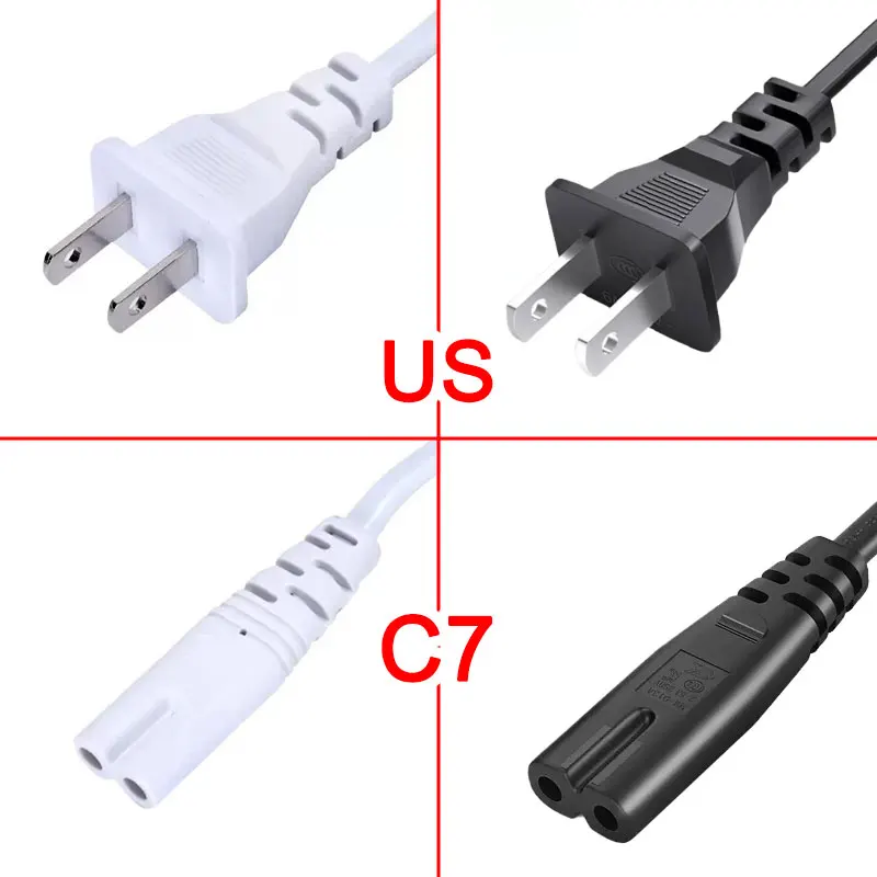 US Power Cable Cord IEC C7 2pin AC Extension Cable For Dell Laptop Charger Canon Epson Printer Radio Speaker PS4 XBOX LG Sony