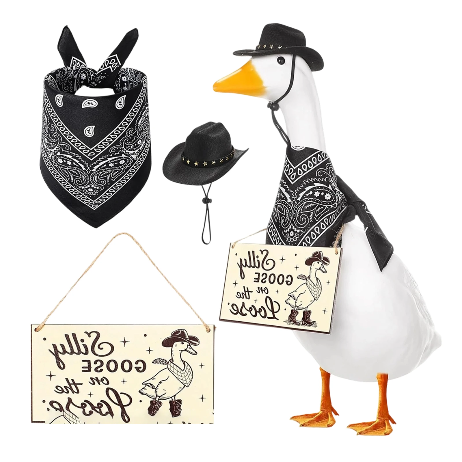 1 Set Cowboy Hat Bandana Sunglasses Costume For Lawn Goose Statue Funny Porch Garden Decoration Theme Outdoor Accessories