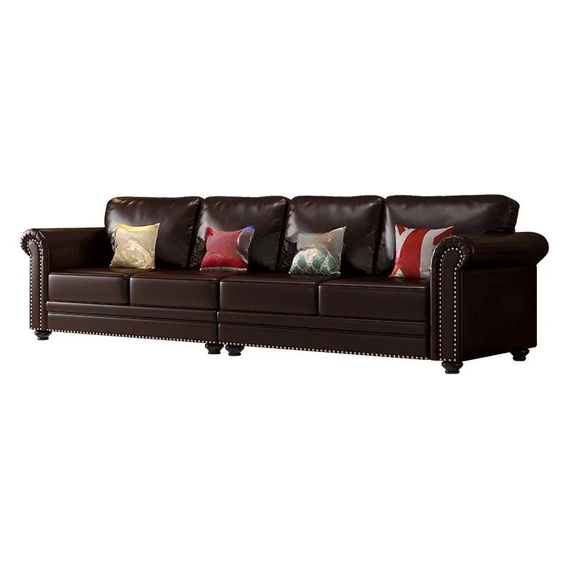 

American sofa leather, three-person small apartment living room furniture first layer cowhide