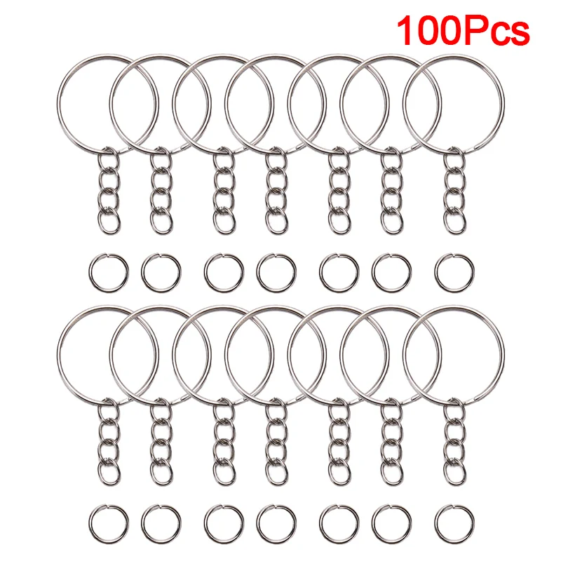 100 Stuks Sleutelhanger Ringen Met Ketting En 50 Stuks Open Jump Ringen Diy Sleutelhanger