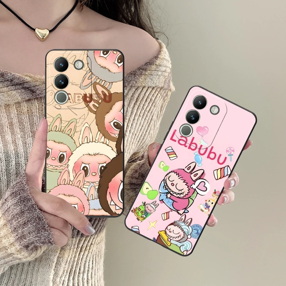 Cute Labubu Painting Mobile Cell Phone Case for VIVO Y95 Y93 Y31 Y20 V19 V17 V15 Pro X60 NEX Black Soft Phone Cover Shell