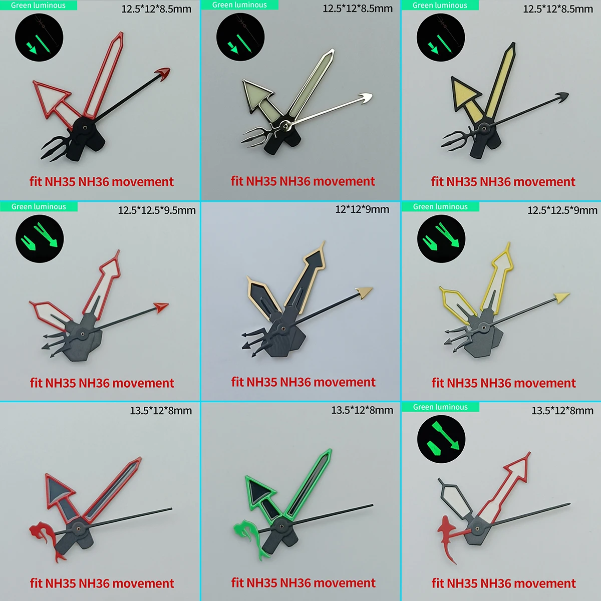 NH35 Needle Green Luminous Watch Hand  Accessories Hands For NH35/NH36/4R/7S Movement Watch Accessories Parts For Wristwatches