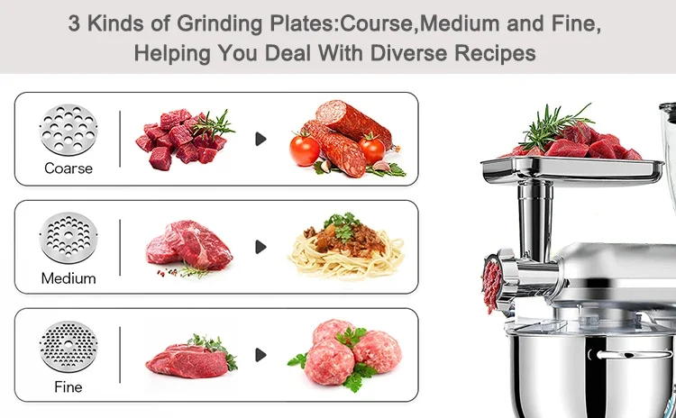 2025 رائجة البيع 3 في 1 المخابز التجارية الغذاء الخبز العجين العجن خلاط كهربائي مع مفرمة اللحم والخلاط