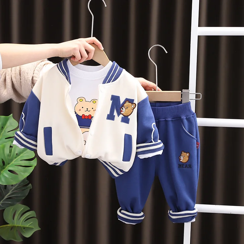 Spring Autumn Baby Boy Clothes 9 to 12 Months Cartoon Long Sleeve Cardigan Jackets + T-shirts + Pants 3PCS Kids Boys Outfit Set