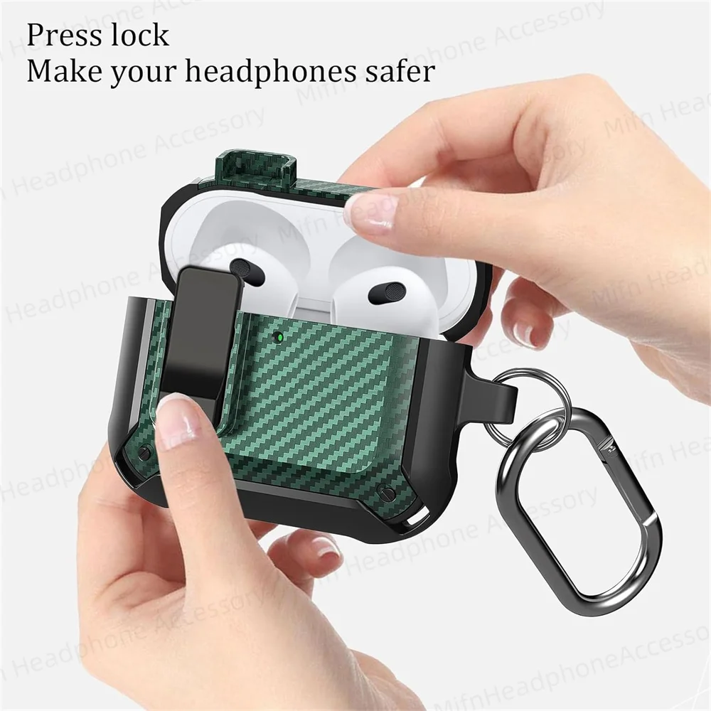 New case for 2024 AirPods 4 headphone Carbon Fiber Military Armor Shockproof Protective Case for Men Women For AirPods 4th Gen