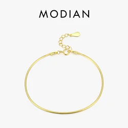 Modian Solid 925 Sterling Silver Simple Charm Snake Chain Bracelet Trendy Gold Color Bracelets For Women Party Fine Jewelry Gift