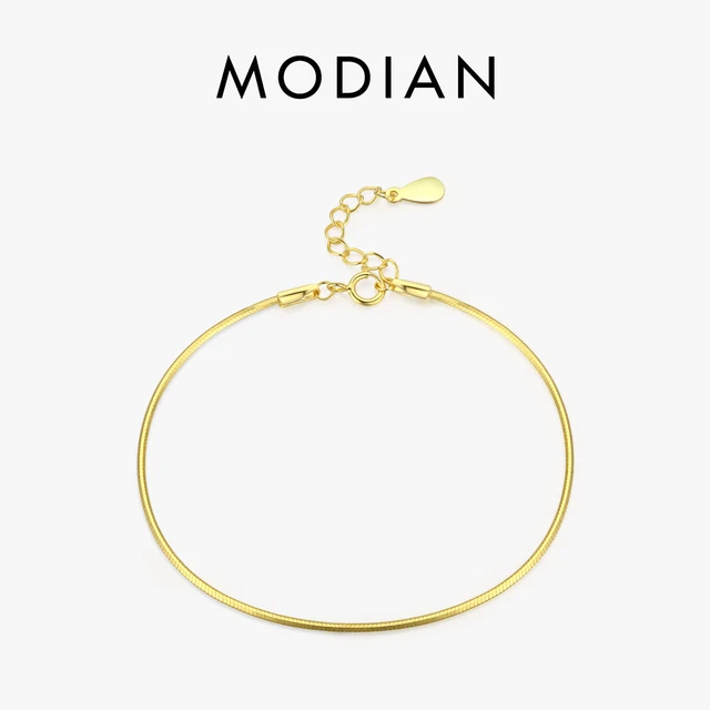 Modian Solid 925 Sterling Silver Simple Charm Snake Chain Bracelet Modne bransoletki w kolorze złotym dla kobiet Party Fine Jewelry Gift