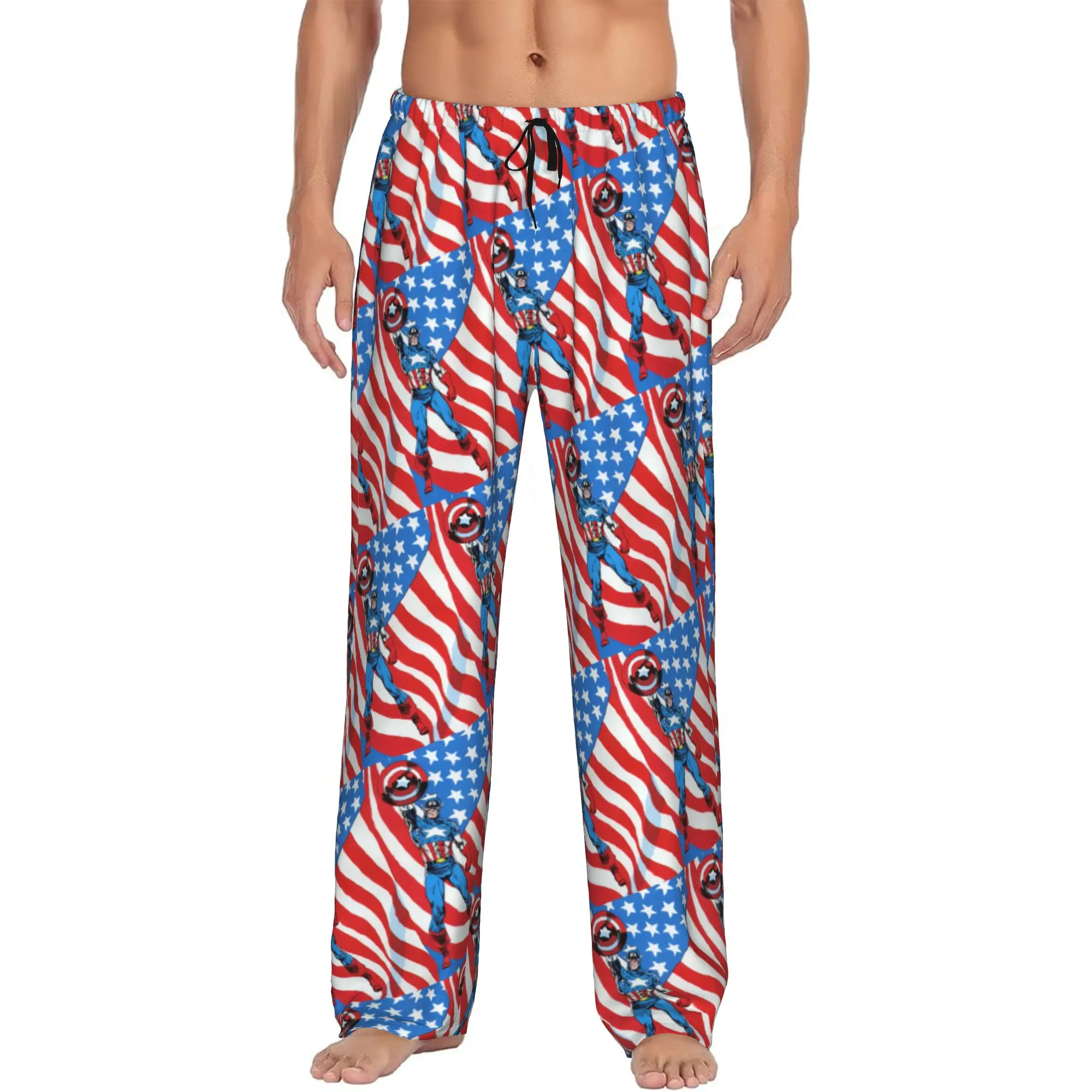 

Custom Captain Anime America Pajama Pants Men's Lounge Sleep Stretch Sleepwear Bottoms with Pockets