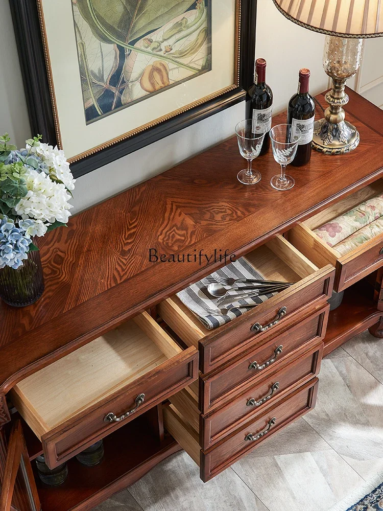 Armoire de Rangement Murale en Bois Massif Américain, avec Porte en Verre, Style Rétro Européen