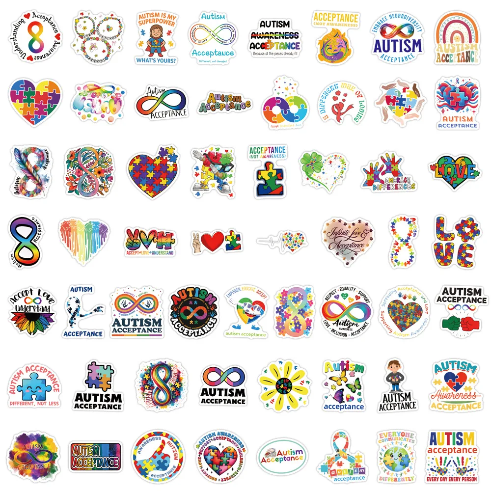 55Pcs Cartoon Autism Awareness Stickers Set Waterproof DIY Decorations for Notebooks Luggage Guitar Children's Autism Day Gifts view 2