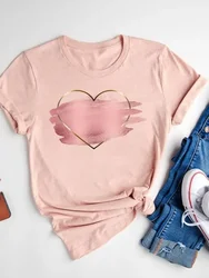 Women's Watercolor Love Heart Print T-Shirt Short Sleeve Tee Basic Clothing Summer Top Graphic Clothes Sweet Fashion