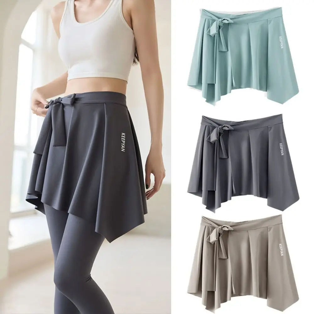 

Женская юбка для йоги летняя, с кружевной завязкой, с боковым разрезом, быстросохнущая, непрозрачная, цельная, с эффектом накидки-шали, не оставляющая следов под одеждой