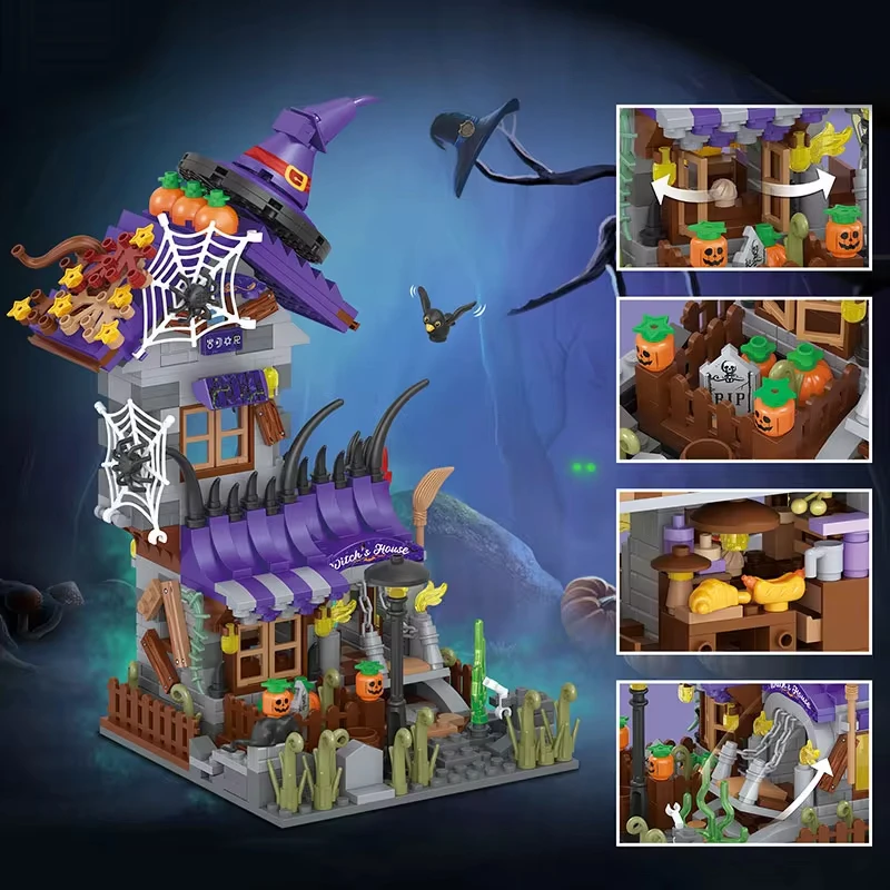 ToylinX mini Brick Building Toy Creative Building Blocks Halloween Witch House 712pcs Birthday Halloween Gift for Kids and Adult